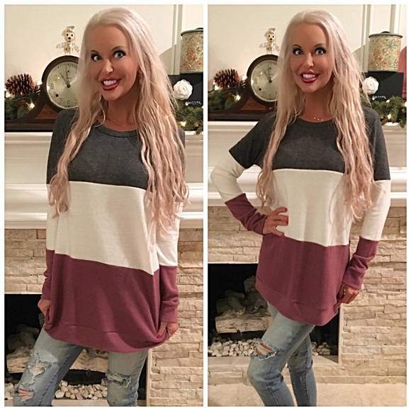Tops - LAST 1! 🛍 Cozy Color Block Tunic Sweatshirt!